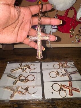 Crystal Cross Keychain - Different Colors